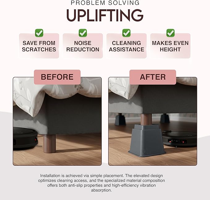 Utopia Bedding Bed Riser, 3 & 5 Inches Adjustable Furniture Risers for 8 Inch Combined Furniture Lift, Under Bed Storage & Dorm Room Essential, Supports Up to 1,300 lbs (4 Set, Grey)