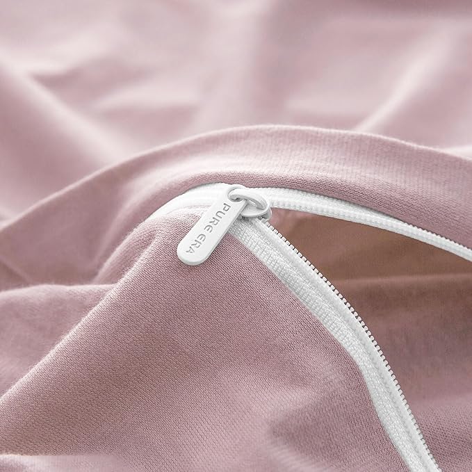 PURE ERA Jersey Knit Duvet Cover Set 100% T-Shirt Cotton Super Soft Comfy 3pc Bedding Set with Zipper Closure (Solid Light Pink,King, 104'' x 90'')