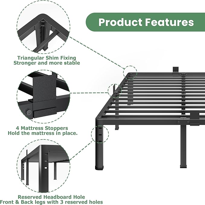NKZ 18 Inch Metal Platform Bed Frame, California King Size Bed Frame with Round Corner Legs, 3,500 lbs Heavy Duty Steel Slats Support, No Box Spring Needed, Easy Assembly, Noise Free