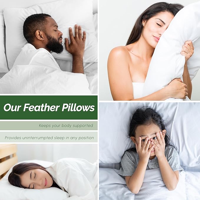 Elegant Comfort Luxury Down Feather 100% Cotton Cover King Size Set of 2 Pillows, Soft and Supportive Premium Hotel Quality Sleeping Pillows for Back, Side and Stomach Sleepers