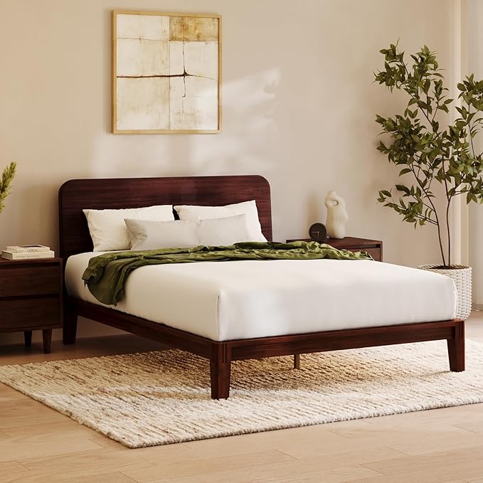 Nectar Bamboo Platform Bed Frame & Headboard - Walnut - Twin XL - Floating Center Support Legs - 12” Height - Tool Free Set Up - Contemporary - Sturdy Wooden Support Slats - Holds Up To 500 Pounds