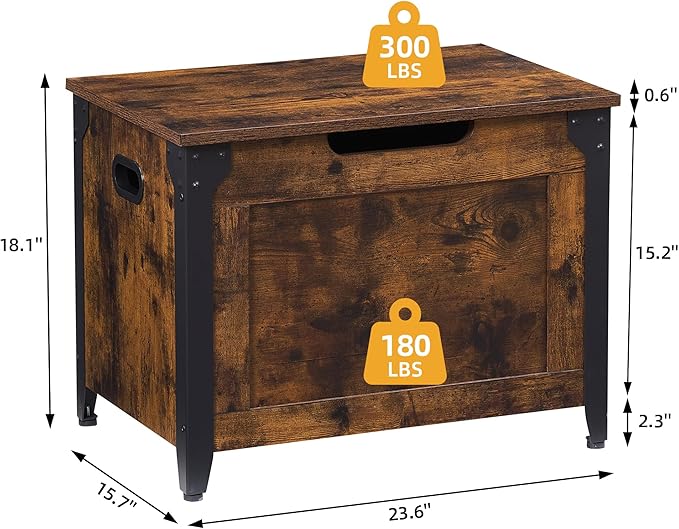 IDEALHOUSE Storage Bench, 23.6" Retro Wooden Storage Chest with 2 Safety Hinges, Loads 300 lb, Easy Assembly, Storage Ottoman Bench for Bedroom Entryway Living Room, Rustic Brown
