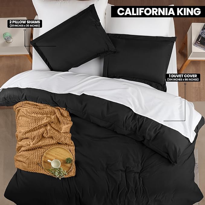 Utopia Bedding Duvet Cover California King Size - 3 Piece with Zipper Closure - 1 Comforter Cover 104X98 Inches & 2 Pillow Shams 20X36 Inches (Black) Comforter Not Included