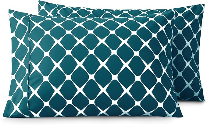 Elegant Comfort Luxury Ultra-Soft 2-Piece Pillowcase Set - 1500 Premium Hotel Quality Microfiber Double Brushed - Wrinkle Resistant, King Size, Bloomingdale Pattern Teal