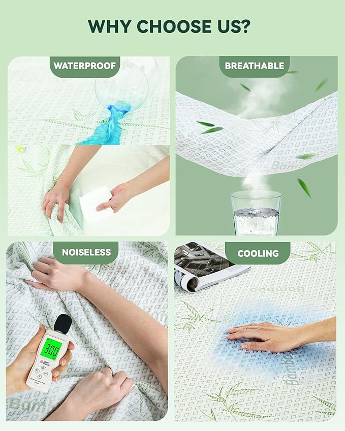 Waterproof Mattress Protector King Cooling Cover for Hot Sleepers 3D Air Fabric Breathable Noiseless & Soft Bed Cover for 6-18" Deep Pocket Adults, Incontinence 15% Viscose from Bamboo