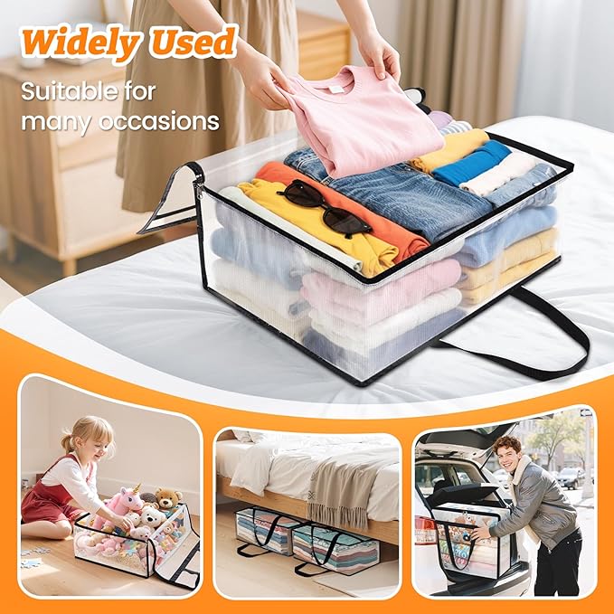 BlissTotes 8 Pack Clear Clothes Storage Bags, Moving Bags, Foldable Blanket Storage Under Bed Storage Containers with Sturdy Zipper and Handle for Clothing, Comforter, Bedding, Sheet (90L)