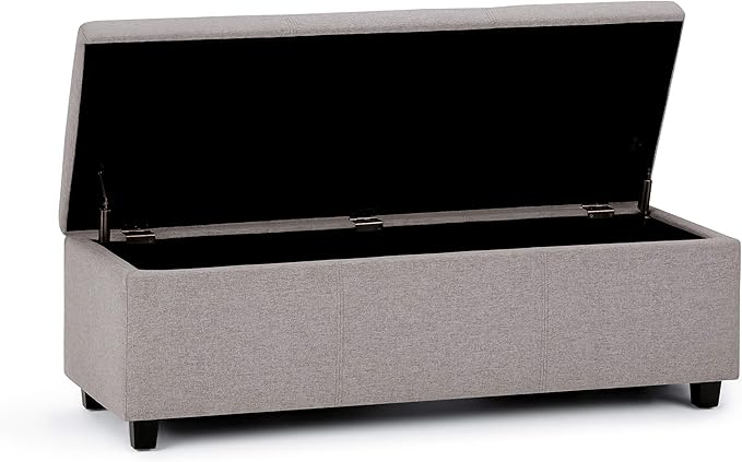 SIMPLIHOME Avalon Storage Ottoman Bench - 48" Wide x 16" High Upholstered Linen Look Fabric Rectangular Lift-Top Ottoman in Cloud Grey, Contemporary Bench for Living Room with High-Density Foam