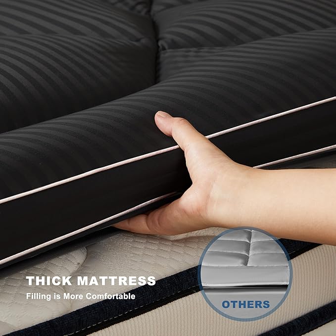 BEDLORE Twin Mattress Topper, Thick Pillow Top Pad for Back Pain Relief, Soft Mattress Cover with Deep Pockets 6-15 inch(Black)