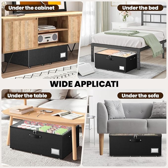 Dayacoco Under Bed Storage With Wheels,10 Inches Under Bed Storage Containers,65L Large Capacity,No Assembly Required Rolling Under Bed Storage for Clothes,Blankets,Shoes,Black