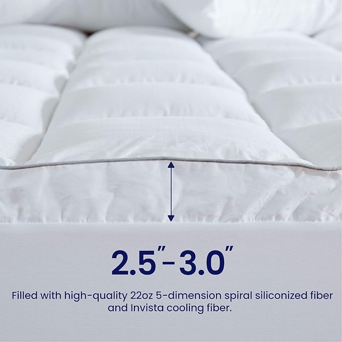 SLEEP ZONE Full Cotton Mattress Topper, Ultra Fluffy Soft Mattress Pad Pillowtop Cooling Mattress Cover Fits 8-21 inch Deep Pocket, White