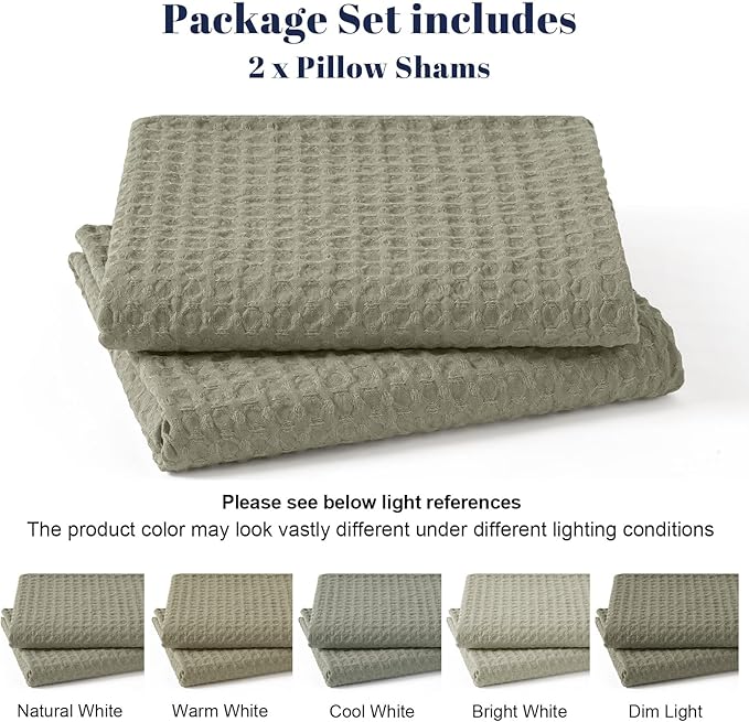 PHF Ultra Soft Waffle Weave Pillow Shams King Size, No Insert, 2 Pack 20" x 36" Pillowcases,Breathable & Skin-Friendly Pillow Cases, Stylish Decorative Bed Pillow Cases Covers,Dusty Sage