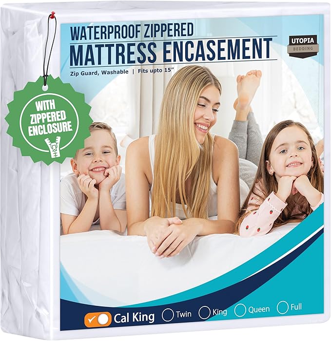 Utopia Bedding Mattress Protector Zippered California King Size, 100% Waterproof Bed Bug and Dust Mite Proof Mattress Encasement, Absorbent 6 Sided Mattress Cover