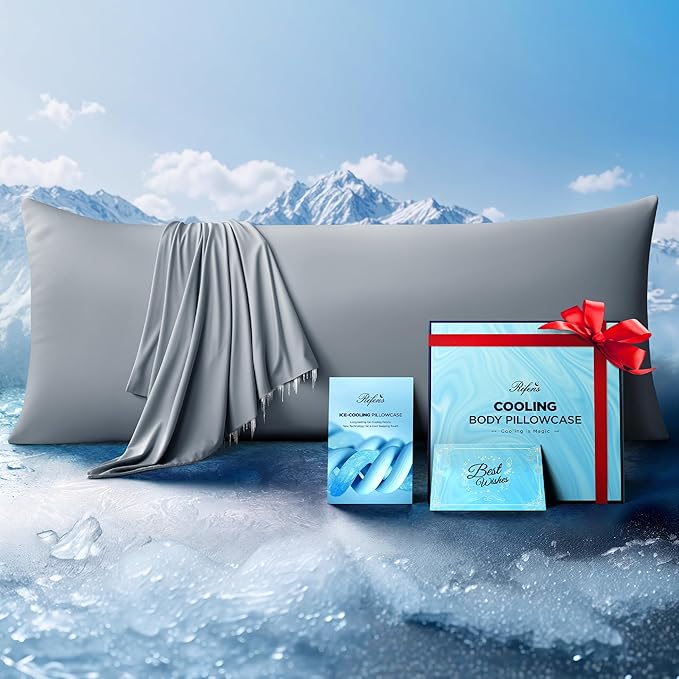 Ice Cooling Body Pillowcase for Hot Sleepers, Stay Cool All Night, Silky Touch Long Body Pillow Cases with Invisible Zipper, Soft Breathable Body Pillow Cover, Gift for Men Women - 20"x54", Light Gray