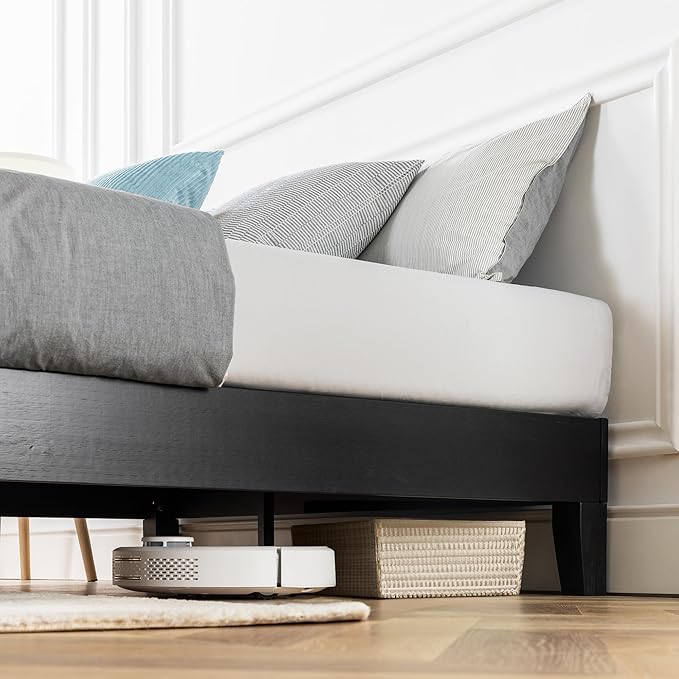 Mellow Naturalista Grand 12 Inch Solid Wood Platform Bed with Wooden Slats, Easy Assembly, Queen, Black