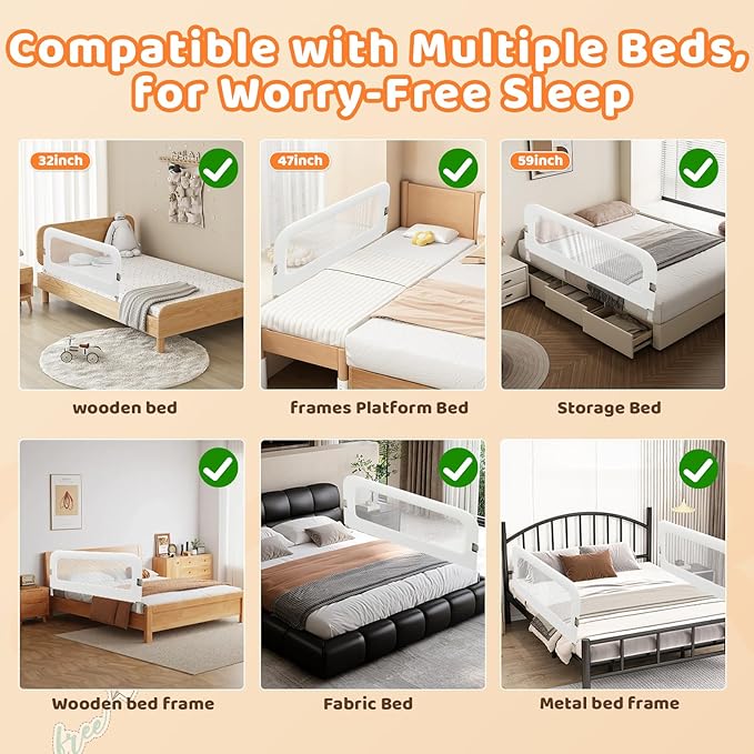 omzer Bed Guard Rail for Toddlers - 47inch Foldable & Adjustable Height Baby Bed Safety Side Rails - Large Toddler Crib Railing Guard for Twin, Bunk, Full Size, Queen & King, Full Size Bed