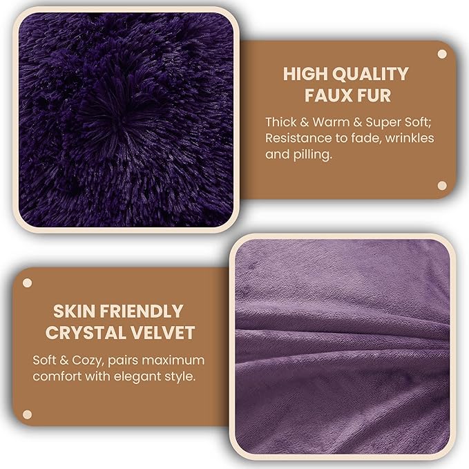 MEGO Shaggy Plush Body Pillow Cover, Faux Fur Fluffy Body Pillowcase, 20x54 Boho Fuzzy Body Pillow Case, Furry Long Big Throw Pillow Sham with Zipper for Home Bedding Couch Living Room Deep Purple
