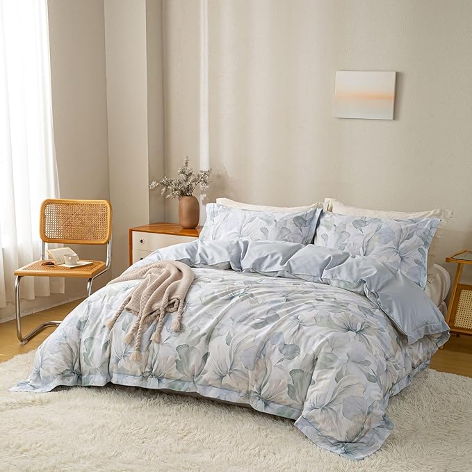 OAITE Duvet Cover Set King Size Floral Pattern Ultra Soft 100% Cotton Duvet Cover Sets 3-PC, Breathable Duvet Cover with Zipper Closure & Corner Ties(2 Pillow Shams,1 Duvet Cover)