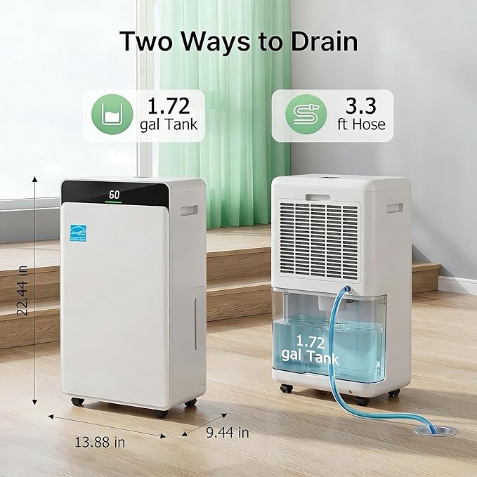 Ludatido 2026 Upgraded ENERGY STAR Dehumidifier, 80 Pint/Day, 5000 Sq.Ft for Whole Home & Basement, 1.72 Gal Tank, 35dB Quiet, Child Lock, Sleep/Fan/Dry Modes, 24H Timer & Auto Continuous Drain