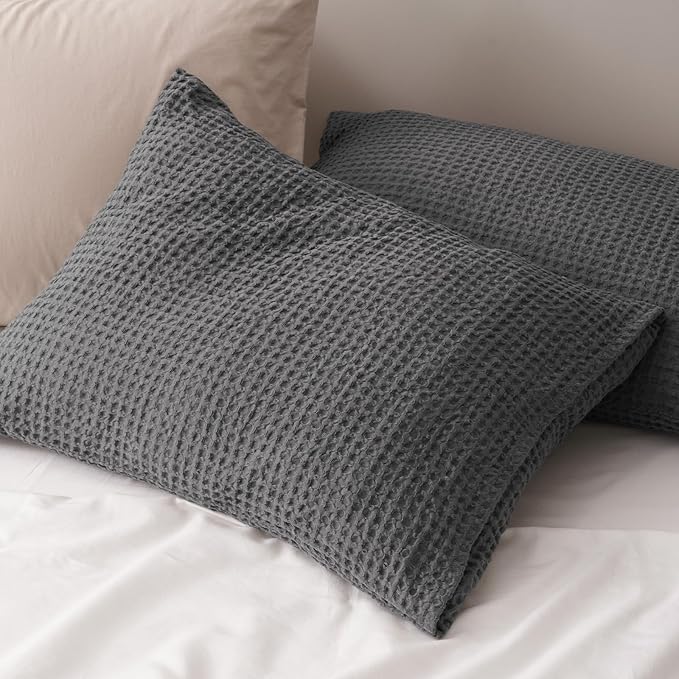 PHF Ultra Soft Waffle Weave Pillow Shams Standard Size, No Insert, 2 Pack 20" x 26" Pillowcases,Breathable & Skin-Friendly Pillow Cases, Stylish Decorative Bed Pillow Cases Covers, Grey