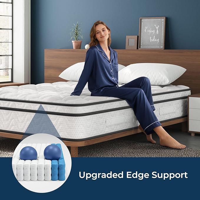 Vesgantti Queen Mattress 12 Inch, Fiberglass-Free | Cool Sleep Hybrid Mattress in a Box - Memory Foam & Pocket Springs, Ergonomic Design, Pressure Relief, Medium Firm Feel, 60"×80"×12"