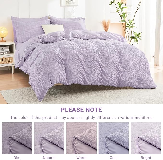 HYMOKEGE Lavender Twin XL Comforter Set Seersucker 5 Pieces, All Season Luxury Bed in a Bag for Bedroom, Bedding Set with Comforter, Sheets, Pillowcase & Sham