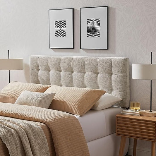 Modway Lily Queen Size Headboard with Biscuit Tufting in Dove - Fabric Upholstery with Padded Design and 5 Height-Adjustable Mounts