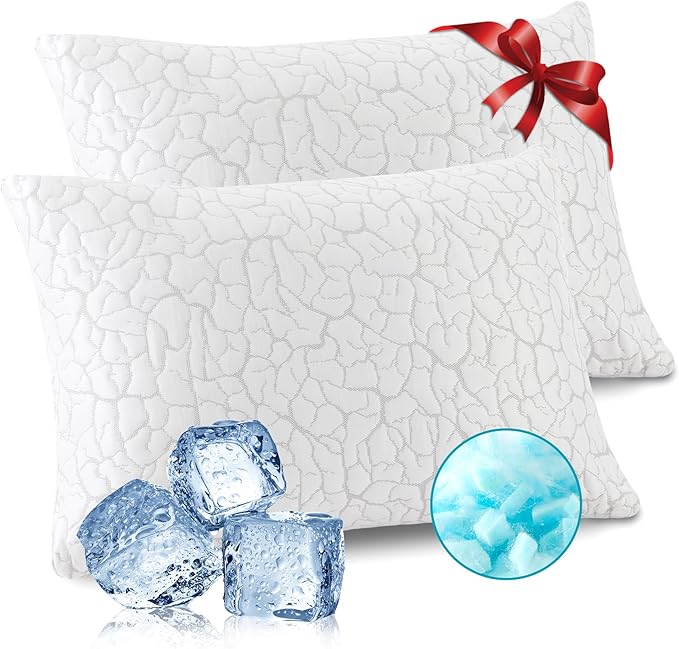 Cooling Pillows for Sleeping 2 Pack, King Size Adjustable Shredded Memory Foam Pillows, Firm Bed Pillows for Side, Back, Stomach, Hot Sleepers, Cold Pillow with Removable Washable Cover