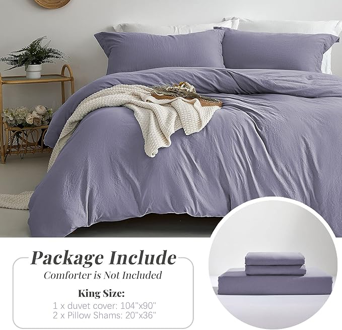 MILDLY Super Soft Duvet Cover - 100% Washed Microfiber Grayish Lavender Comforter Cover Set 3 Pieces with Zipper Closure & Corner Ties (No Comforter)