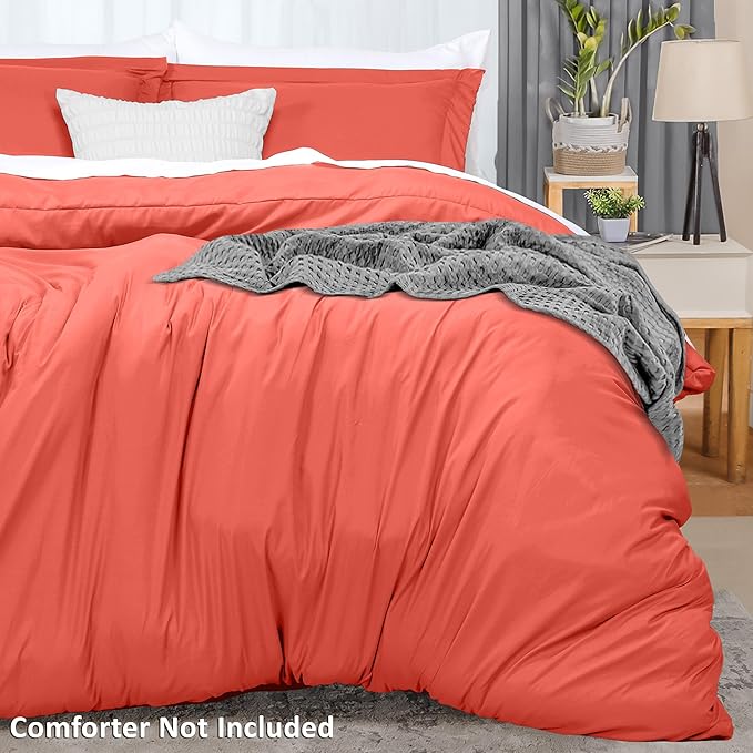 Utopia Bedding Duvet Cover Queen Size - 3 Piece with Zipper Closure - 1 Comforter Cover 90X90 Inches & 2 Pillow Shams 20X26 Inches (Coral) Comforter Not Included