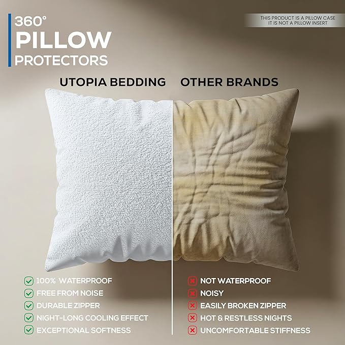 Utopia Bedding Set of 2 Waterproof Pillow Protectors with Zipper Queen Size, Terry Pillow Covers, Bed Bug and Dust Mite Proof Pillow Cases