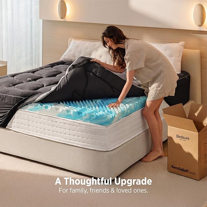 Bedsure Dual-Layer 5 Inch Memory Foam Mattress Topper Twin XL, 3 Inch Memory Foam + 2 Inch Viscose Made from Bamboo Mattress Topper Pad Cover, Breathable & Pressure Relief, Black