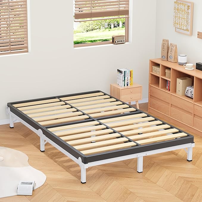 MAF Metal Bed Frame King, 9-Legs Support Bed Base, 8 Inches King Bed Frame for Box Spring and Mattress, Basics Bed Frame Headboard Attachable Tool-Free Easy Assembly, White