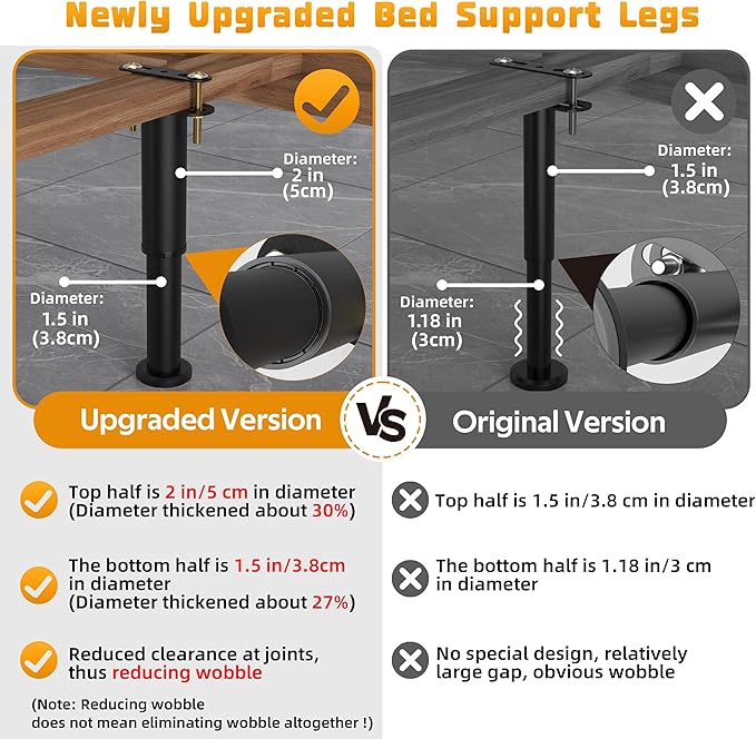 Wlrrcwdttc 4 Pcs Adjustable Height Bed Support Legs 7.08-13 inch, Bed Frame Center Support Legs for Bed Frame/Bed Center Slat/Furniture, Heavy Duty Metal Bed Replacement Legs Bed Slats Support Legs
