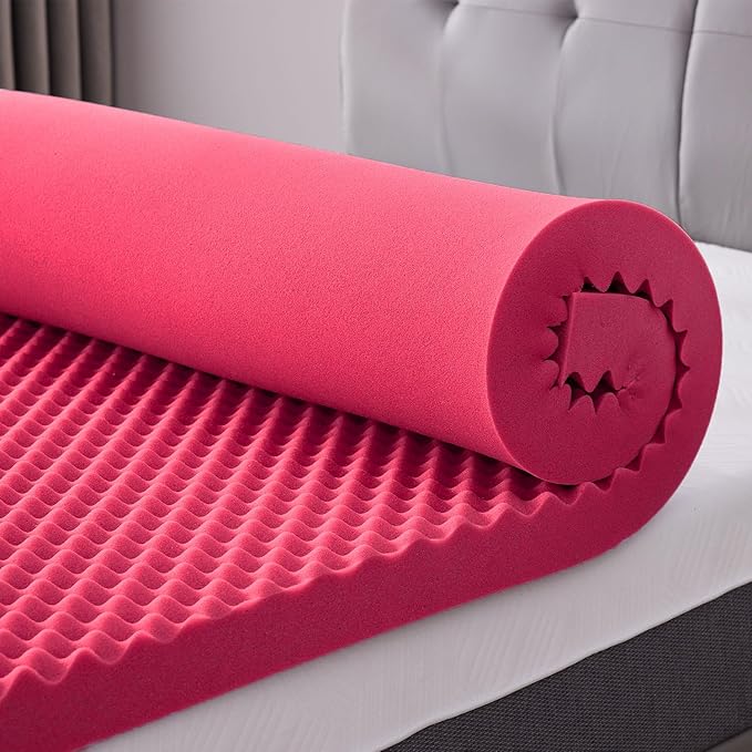 SINWEEK 3 Inch Egg Crate Memory Foam Mattress Topper Twin XL, Twin Extra Long Mattress Pads for College Dorm Room, Pressure Relieve CertiPUR-US Certified, 39x80 Inches, Pink