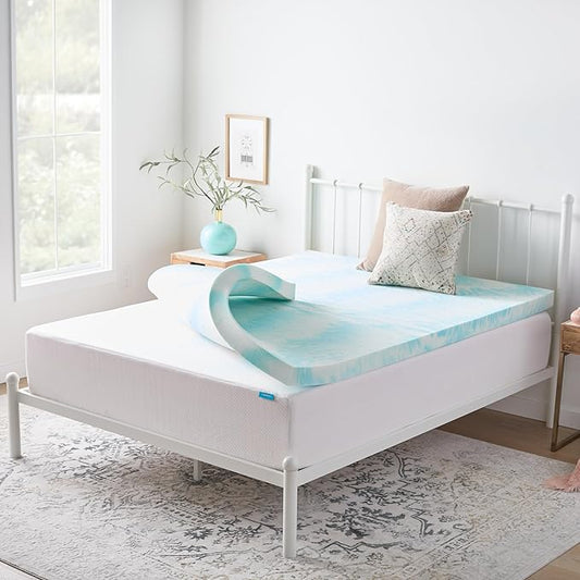 Linenspa 3 Inch Swirl Gel Memory Foam Mattress Topper, Queen Size – Cooling Gel Infused, Ventilation Holes – Pressure Relieving Bed Topper – CertiPUR Certified