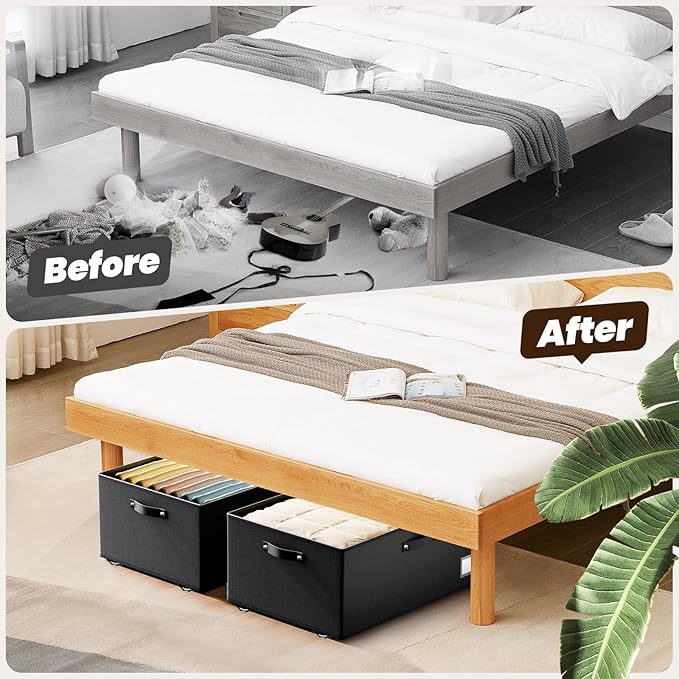Dayacoco Under Bed Storage With Wheels,10 Inches Under Bed Storage Containers,65L Large Capacity,No Assembly Required Rolling Under Bed Storage for Clothes,Blankets,Shoes,Black