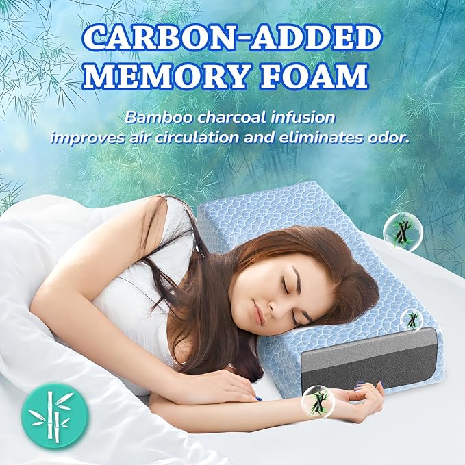 HARBOREST Cooling Cube Pillow - Side Sleeper Pillow for Neck and Shoulder Pain, Memory Foam Pillow Cube Pro with Adjustable Firmness,24"x12"x6", Blue