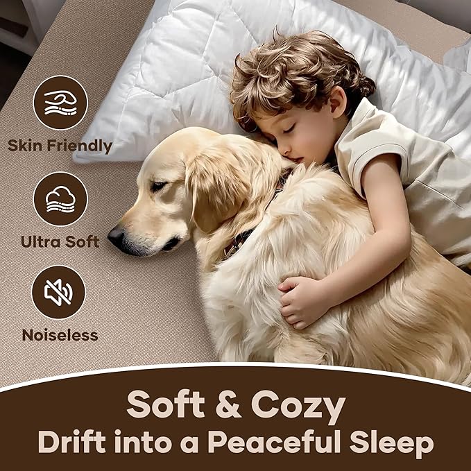 OhGeni 100% Waterproof Mattress Protector, Queen Size Brown, Fitted Sheet with Deep Pockets, 6''-18'', Premium Noiseless Breathable Soft Material, Mattresses Cover for Bed