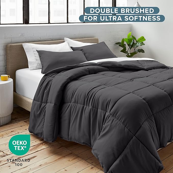 Bare Home Comforter Set - California King Size - Ultra-Soft - Goose Down Alternative - Premium 1800 Series - All Season Warmth (California King, Forged Iron Grey)