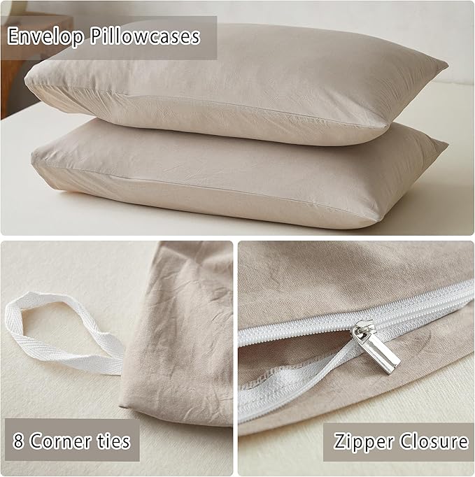 TOCOMOA Duvet Cover Set 100% Washed Cotton Linen Feel Soft Comfy Breathable 3 Piece Comforter Covers Bedding Set (King, Heathered Linen Grey)