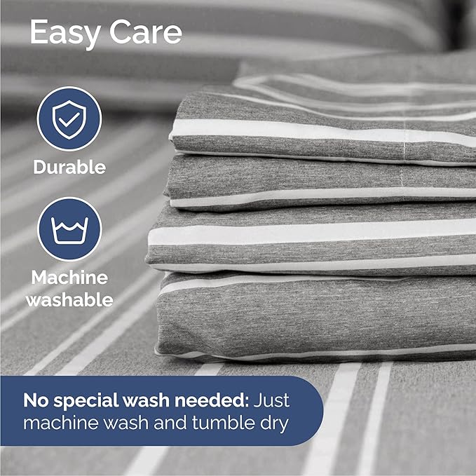 Cal King 6 Piece Sheet Set - Comfy, Breathable & Cooling - Soft Hotel Luxury Bedding for Women, Men, Kids, Teens & Children - 1 Flat & 1 Fitted Sheet & 4 Pillowcases w/ Deep Pockets - Grey Stripes 3