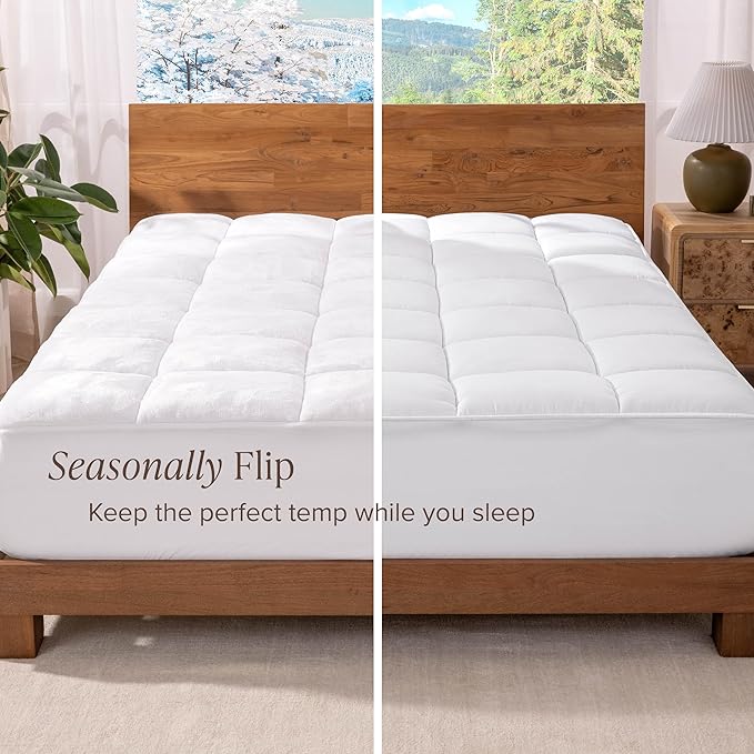 Bare Home Queen Microplush Mattress Topper - Pillow Top Reversible - Soft Mattress Cover - Dual Sided All-Season - 8" to 24" Deep Pocket - Fitted Cover - Plush Mattress Pad (Queen)