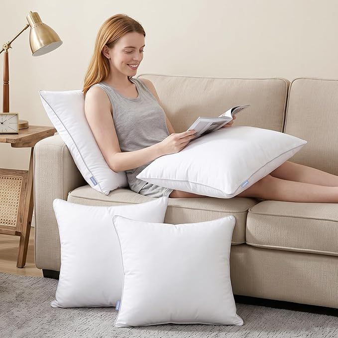 Leeden 28 x 28 Pillow Inserts (Set of 2) - Throw Pillow Inters with 100% Cotton Cover - 28 Inch Square Decorative Pillows for Sofa, Couch, Bed and Home Decor