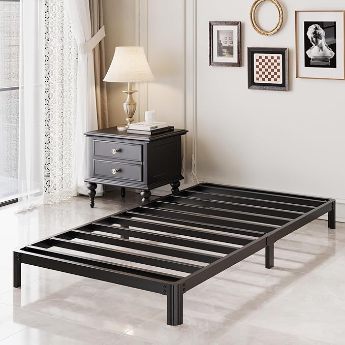 Lutown-Teen 5 Inch Low Twin Bed Frames with Rounded Corner Legs, 1000 LBS Heavy Duty Metal Twin Platform Bed Frame with Steel Slats Support, No Box Spring Needed, Noise Free, Easy Assembly