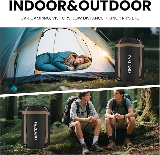 FARLAND Sleeping Bags for Adults, 3 Season Warm & Cool Weather, Lightweight Camping Sleeping Bag for Kids Family Camping Essentials with Compression Sack for Hiking