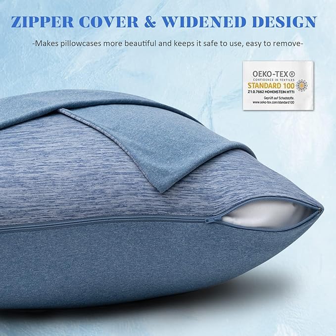 CHOSHOME Cooling Pillow Cases Zipper Pillow Covers Q-Max > 0.45 Zippered Pillowcases for Hot Sleepers, Soft, Breathable, Skin-Friendly, 2 Pack (Queen, 20"x30", Blue)