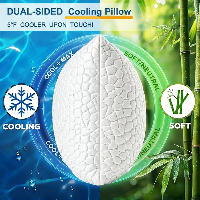 SUPA MODERN Cooling Pillow Queen Size Set of 2, CertiPUR-US Shredded Memory Foam Pillows for Sleeping, Cool Bed Pillows for Hot Sleepers, Adjustable Firm Pillow for Side,Back,Stomach Sleepers