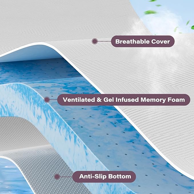 SOOSLEEPY 3 Inch Memory Foam Mattress Topper King with Removable Soft Cover Ventilated Breathable Cooling Mattress Pad Portable Bed Topper for Back Pain and Pressure Relief, CertiPUR-US Certified