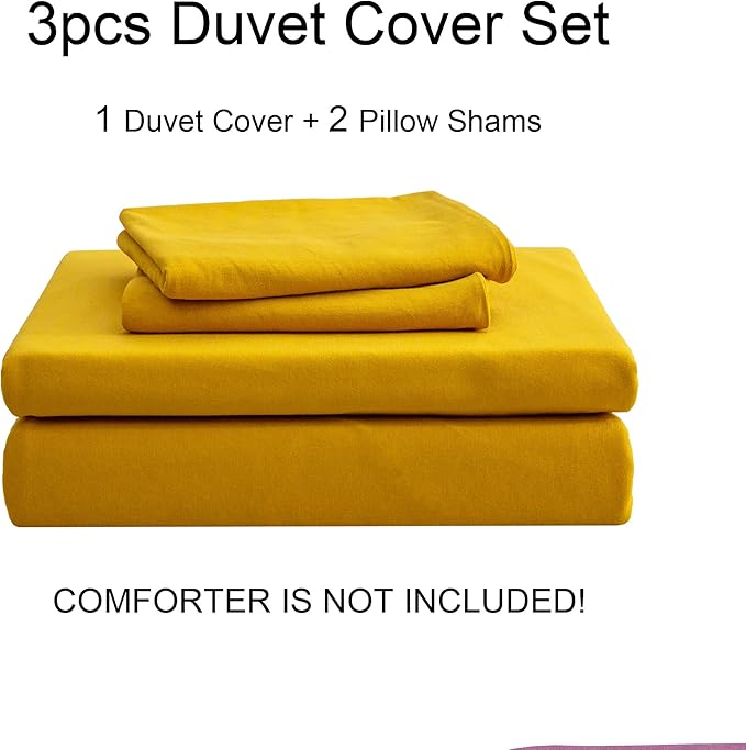 PURE ERA Jersey Knit Duvet Cover Set 100% T-Shirt Cotton Super Soft Comfy 3pc Bedding Set with Zipper Closure (Solid Yellow, King)