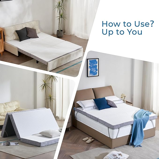Odorless Foldable Mattress Queen Size 80" x 60" x 4", 4 Inch Folding Foam Mattress with Storage Bag, Fiberglass Free Trifold Memory Foam Mattress for RV, Guest Bed